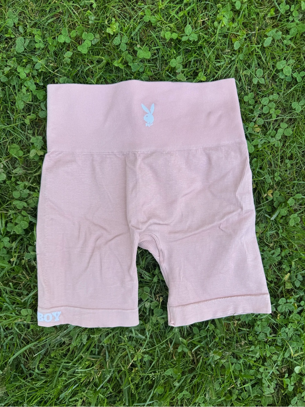 PLAYBOY Light Pink Ribbed High-Waist Bike Shorts